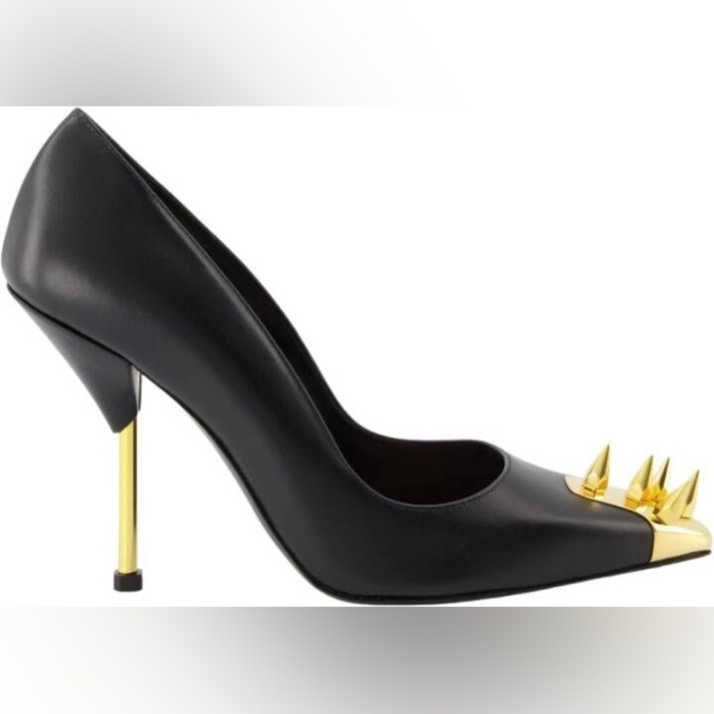 Alexander McQueen Punk Gold Spike Pumps - Black Size: 7.5
